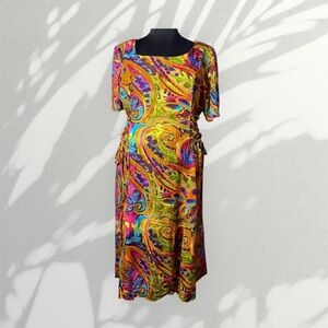 DIANA 70S VTG BOHEMIAN MultiColor abstract tie side Dress ART TO WEAR Size 18